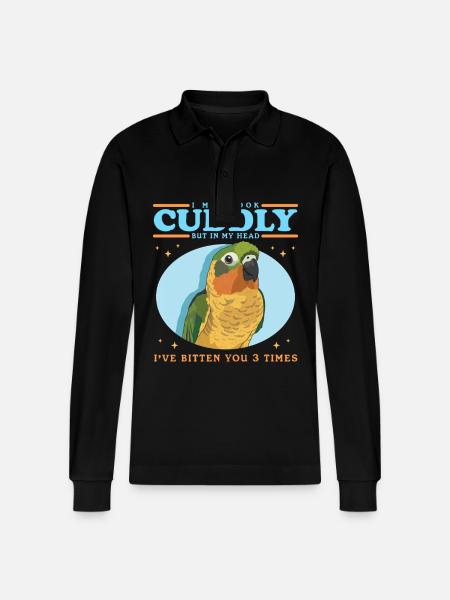 Conure Conure's Parrots Gifts - Stanley/Stella Organic Unisex Long-Sleeved Polo Shirt Prepster - black