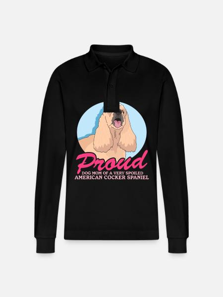 American Cocker Spaniel Mom Gift - Stanley/Stella Organic Unisex Long-Sleeved Polo Shirt Prepster - black