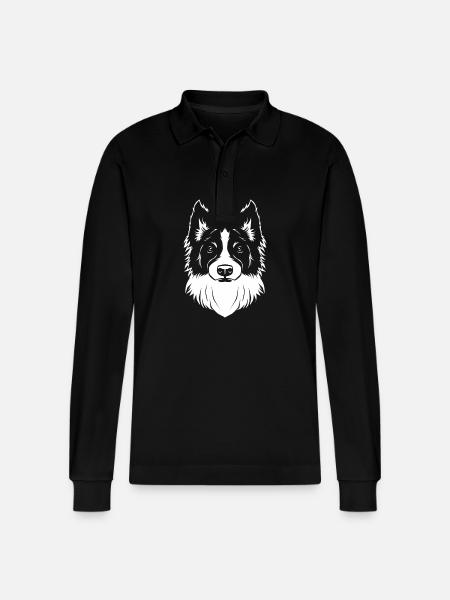 Border Collie - Stanley/Stella Organic Unisex Long-Sleeved Polo Shirt Prepster - black