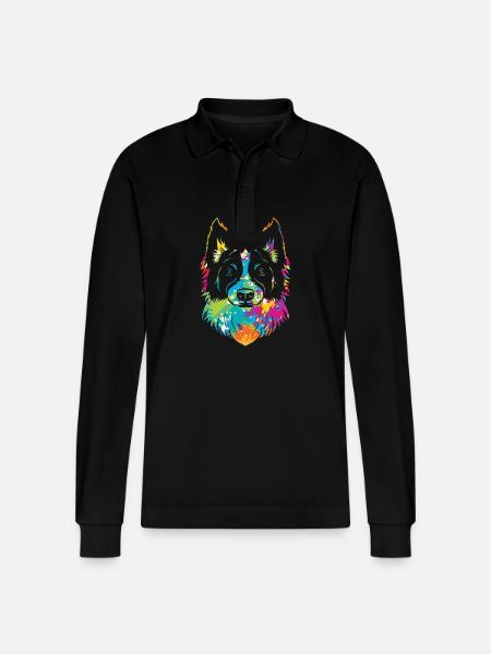 Border Collie - Stanley/Stella Organic Unisex Long-Sleeved Polo Shirt Prepster - black