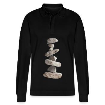 Stones - Stanley/Stella Organic Unisex Long-Sleeved Polo Shirt Prepster - black - Front - Anna (173cm) & Nico (186cm)