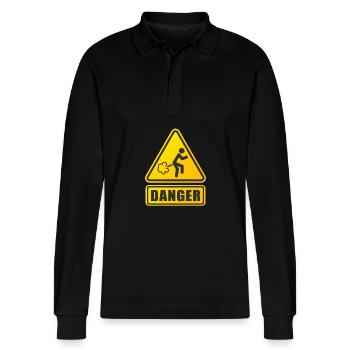Fart Danger - Stanley/Stella Organic Unisex Long-Sleeved Polo Shirt Prepster - black - Front - Anna (173cm) & Nico (186cm)