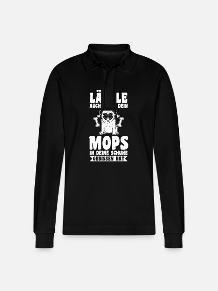 Hund Mops - Stanley/Stella Unisex Bio-Langarm-Poloshirt Prepster - Schwarz