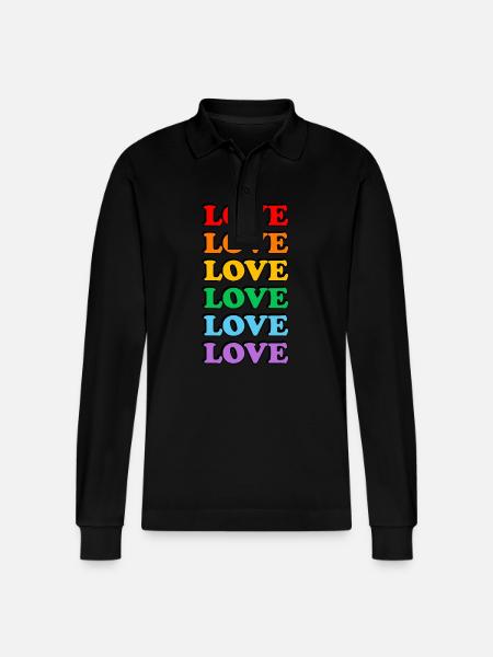 Love 6 rainbow colors gay pride - Stanley/Stella Organic Unisex Long-Sleeved Polo Shirt Prepster - black