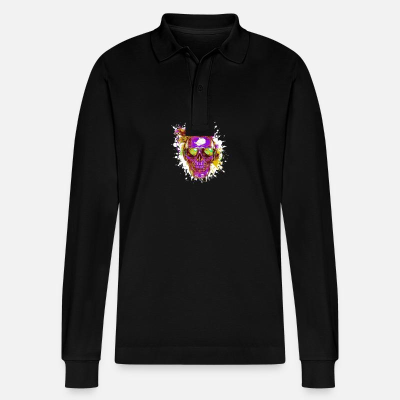 Techno Totenkopf Party - Stanley/Stella Unisex Bio-Langarm-Poloshirt Prepster - Schwarz