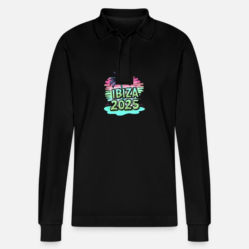 Ibiza 2025 Strand - Stanley/Stella Unisex Bio-Langarm-Poloshirt Prepster - Schwarz