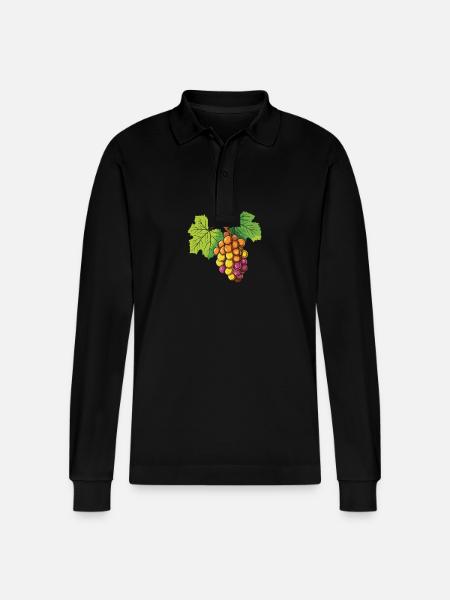 Grapes Fruit - Stanley/Stella Organic Unisex Long-Sleeved Polo Shirt Prepster - black