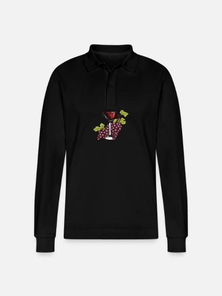 Wine Glass Grapes Wine - Stanley/Stella Organic Unisex Long-Sleeved Polo Shirt Prepster - black