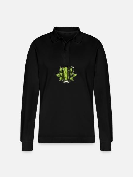 Beer glass hops - Stanley/Stella Organic Unisex Long-Sleeved Polo Shirt Prepster - black