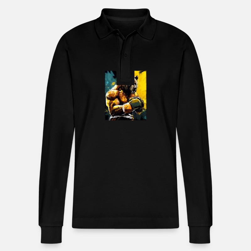 Boxe boxer Grizzly Bear - Polo à manches longues bio PREPSTER Stanley/Stella Unisexe - noir