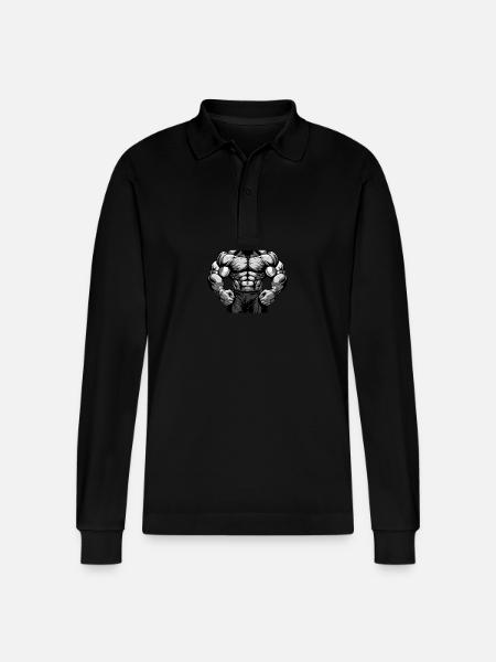 Muscles Beast Workout Bodybuilder - Stanley/Stella Organic Unisex Long-Sleeved Polo Shirt Prepster - black