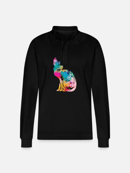 Sphynx Cats - Stanley/Stella Organic Unisex Long-Sleeved Polo Shirt Prepster - black