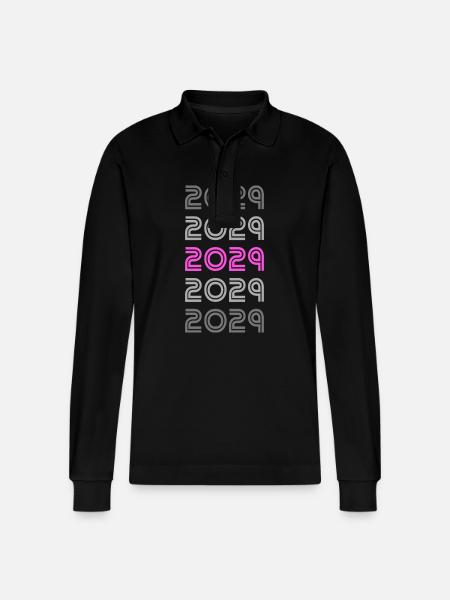 Retro 2029 - Stanley/Stella Organic Unisex Long-Sleeved Polo Shirt Prepster - black