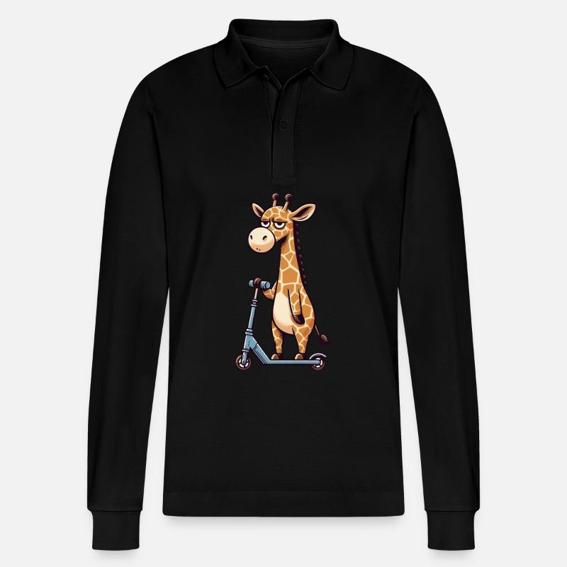 Girafe sur bande dessinée Kickroller - Polo à manches longues bio PREPSTER Stanley/Stella Unisexe - noir