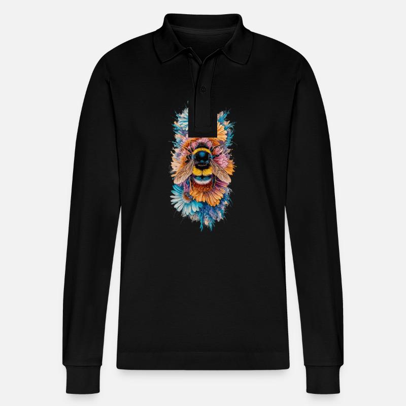 Bienen Blumen Bestäuben - Stanley/Stella Unisex Bio-Langarm-Poloshirt Prepster - Schwarz