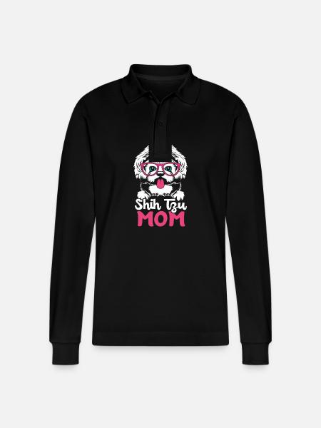 Shih Tzu - Stanley/Stella Organic Unisex Long-Sleeved Polo Shirt Prepster - black