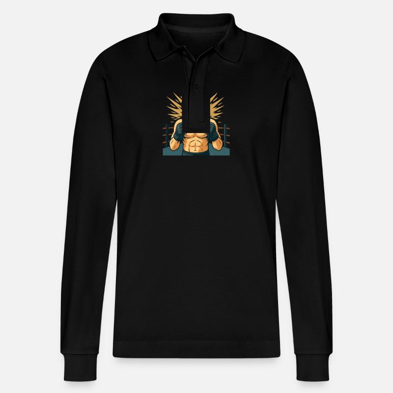 Kämpferischer Boxheld Comicstil - Stanley/Stella Unisex Bio-Langarm-Poloshirt Prepster - Schwarz