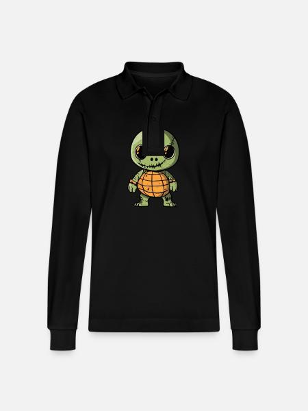 Turtle Halloween Funny Zombie - Stanley/Stella Organic Unisex Long-Sleeved Polo Shirt Prepster - black