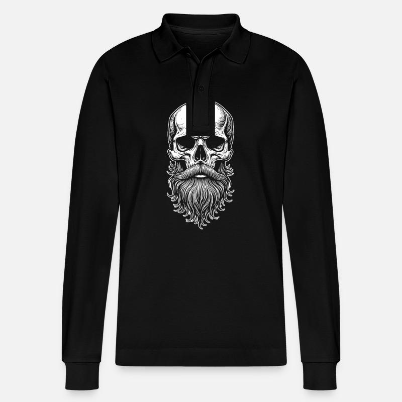 Skull with beard - Stanley/Stella Organic Unisex Long-Sleeved Polo Shirt Prepster - black