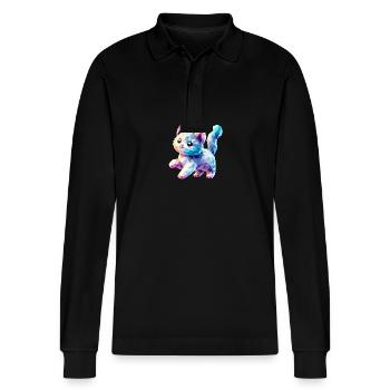 Katze - Stanley/Stella Unisex Bio-Langarm-Poloshirt Prepster - Schwarz - Vorne - Anna (173cm) & Nico (186cm)