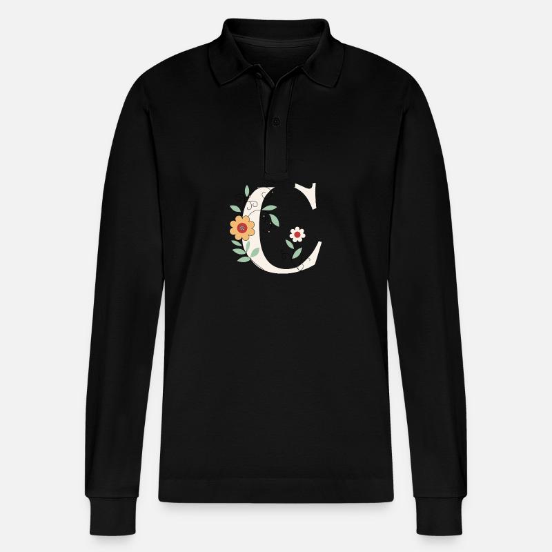 Buchstabe C Monogramm Retro - Stanley/Stella Unisex Bio-Langarm-Poloshirt Prepster - Schwarz
