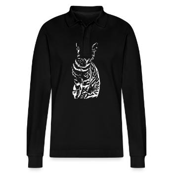 Cat ,Kitten white - Stanley/Stella Organic Unisex Long-Sleeved Polo Shirt Prepster - black - Front - Anna (173cm) & Nico (186cm)