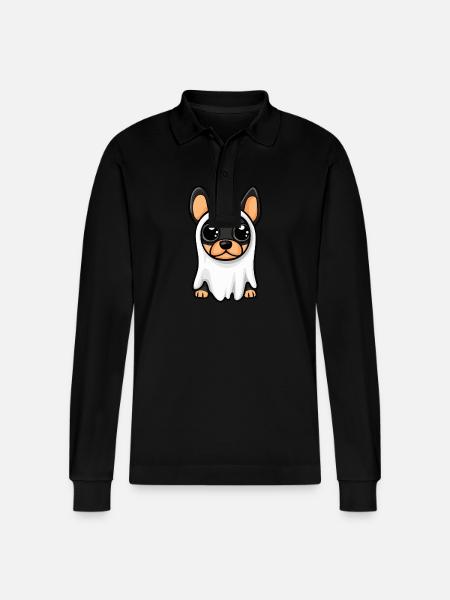 Doberman Dog Halloween Funny Ghost - Stanley/Stella Organic Unisex Long-Sleeved Polo Shirt Prepster - black