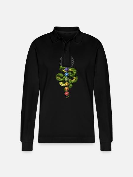 Kundalini Chakras - Stanley/Stella Organic Unisex Long-Sleeved Polo Shirt Prepster - black