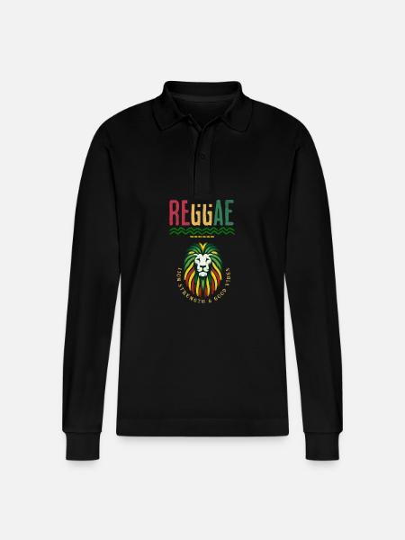 Reggae Lion tshirt - Stanley/Stella Organic Unisex Long-Sleeved Polo Shirt Prepster - black