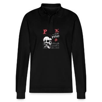 Punk seit 1950, Punks Not Dead, 74 Jahre alt und - Stanley/Stella Unisex Bio-Langarm-Poloshirt Prepster - Schwarz - Vorne - Anna (173cm) & Nico (186cm)