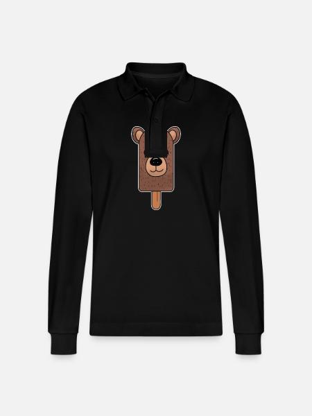 Brown Bear Head Popsicle - Stanley/Stella Organic Unisex Long-Sleeved Polo Shirt Prepster - black