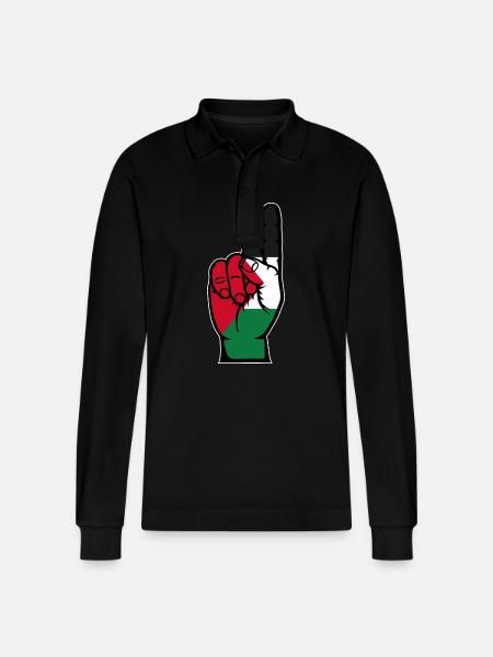 Palestine Flag Number 1 - Stanley/Stella Organic Unisex Long-Sleeved Polo Shirt Prepster - black