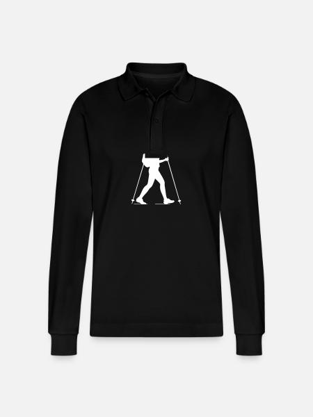 Nordic Walking Woman Silhouette - Stanley/Stella Organic Unisex Long-Sleeved Polo Shirt Prepster - black