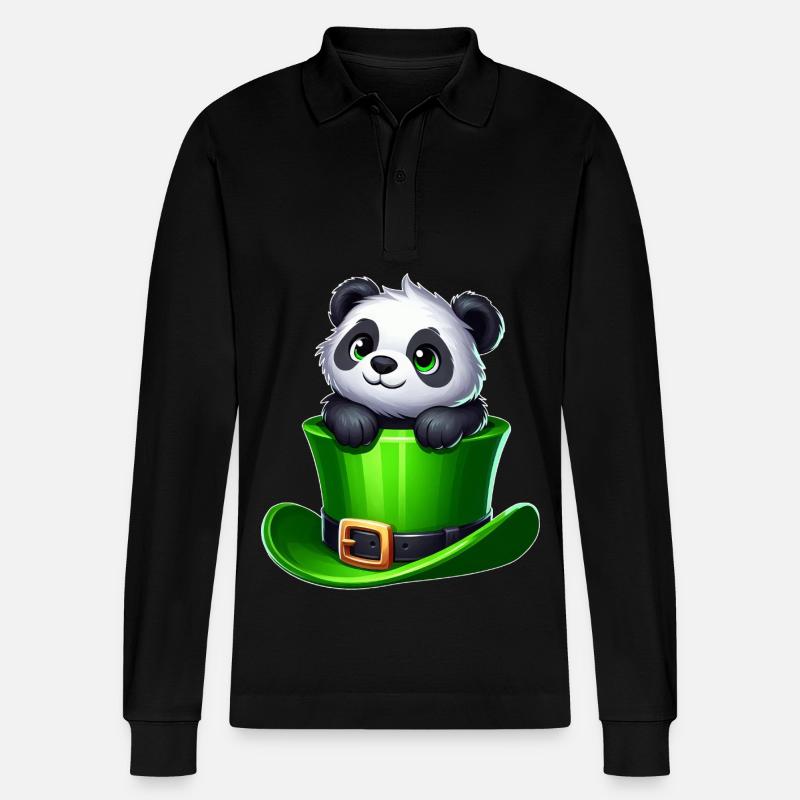 Saint-Patrick Panda Cylindre Trèfle - Polo à manches longues bio PREPSTER Stanley/Stella Unisexe - noir
