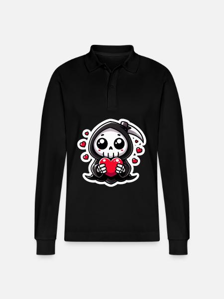 Cute Grim Reaper Love - Stanley/Stella Organic Unisex Long-Sleeved Polo Shirt Prepster - black