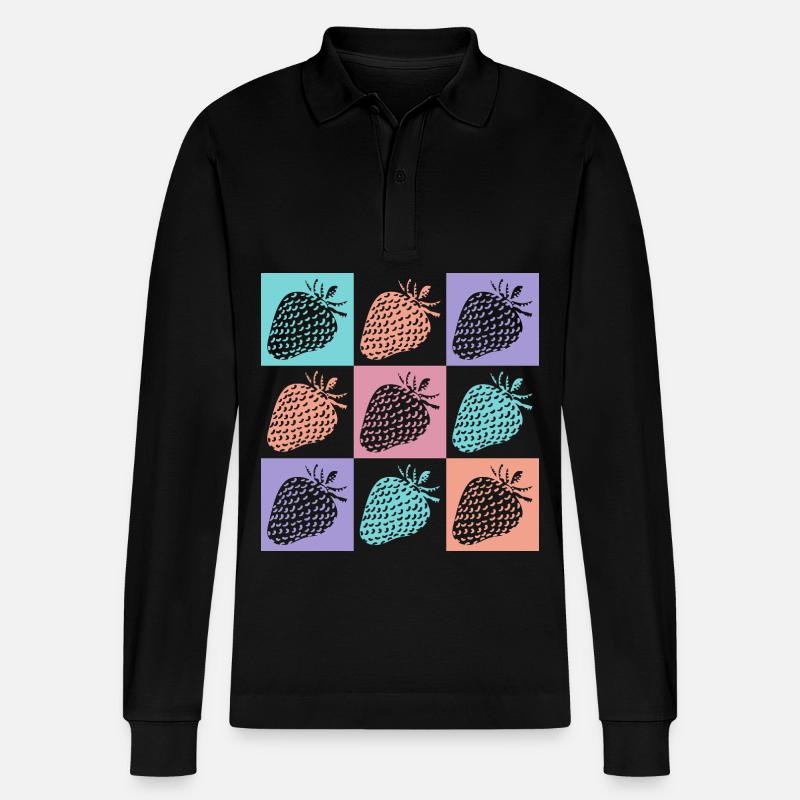 Erdbeeren Bunte Sommerfarben - Stanley/Stella Unisex Bio-Langarm-Poloshirt Prepster - Schwarz