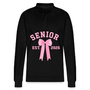 Senior 2026 mit rosa Schleife - Stanley/Stella Unisex Bio-Langarm-Poloshirt Prepster - Schwarz - Vorne - Anna (173cm) & Nico (186cm)