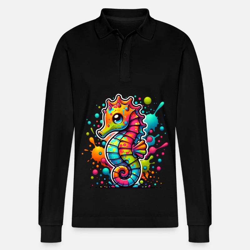 Seepferd Seepferdchen - Stanley/Stella Unisex Bio-Langarm-Poloshirt Prepster - Schwarz