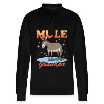 Mule Grandpa Mule Muli Mule Gift - Stanley/Stella Organic Unisex Long-Sleeved Polo Shirt Prepster - black - Front - Anna (173cm) & Nico (186cm)