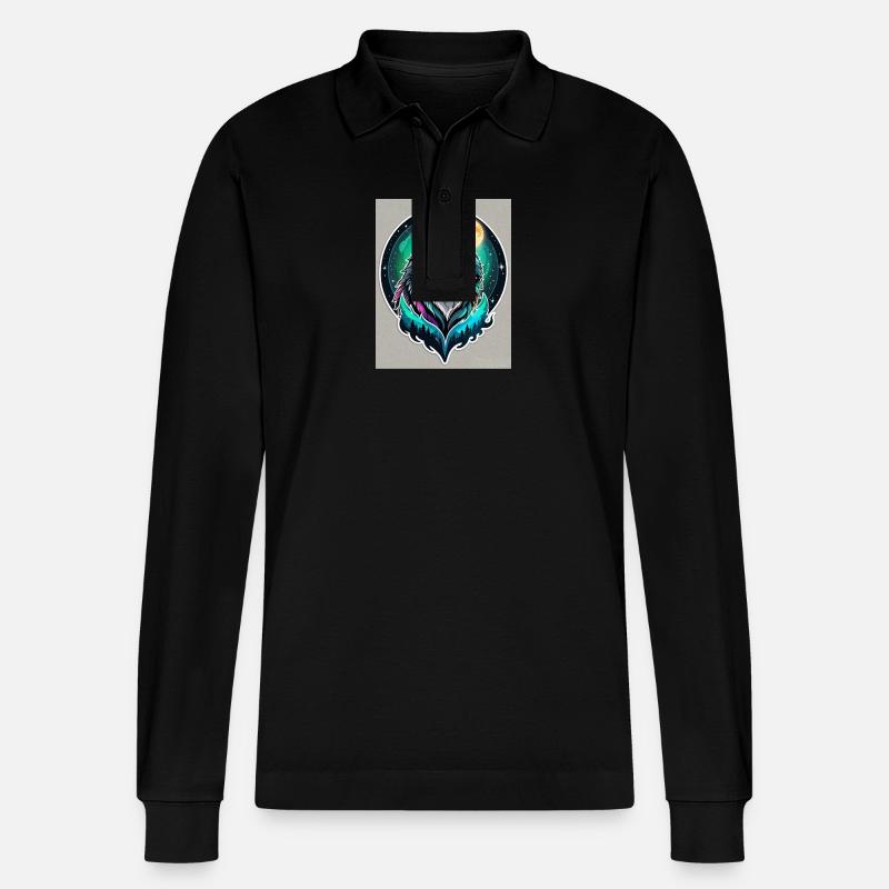 Aurora-Wolf im Mondlicht - Stanley/Stella Unisex Bio-Langarm-Poloshirt Prepster - Schwarz