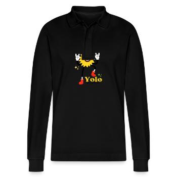 YOLO T-Shirt – Lebe den Moment! - Stanley/Stella Unisex Bio-Langarm-Poloshirt Prepster - Schwarz - Vorne - Anna (173cm) & Nico (186cm)