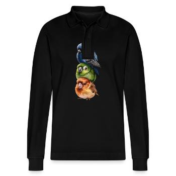 Drei Vögel übereinander gestapelt - Stanley/Stella Unisex Bio-Langarm-Poloshirt Prepster - Schwarz - Vorne - Anna (173cm) & Nico (186cm)