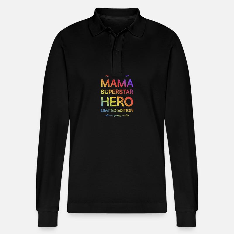 Beste Mama Held Spruch - Stanley/Stella Unisex Bio-Langarm-Poloshirt Prepster - Schwarz