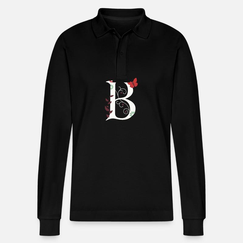 Buchstabe B Monogramm Retro - Stanley/Stella Unisex Bio-Langarm-Poloshirt Prepster - Schwarz