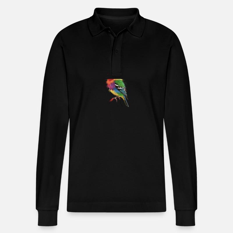 Lebendiges Spektrum-Finch - Stanley/Stella Unisex Bio-Langarm-Poloshirt Prepster - Schwarz