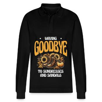 Say goodbye to sundresses and sandals - Stanley/Stella Organic Unisex Long-Sleeved Polo Shirt Prepster - black - Front - Anna (173cm) & Nico (186cm)