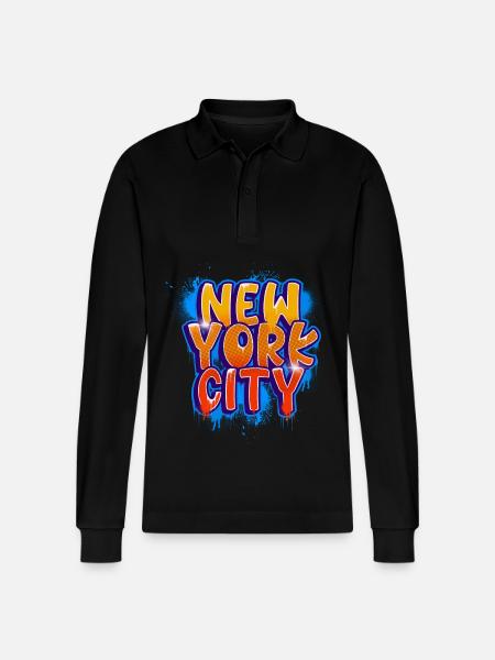 New York Graffiti - Stanley/Stella Organic Unisex Long-Sleeved Polo Shirt Prepster - black