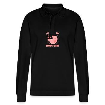 Gesundheit Healthcare Bauchschmerzen überlebt - Stanley/Stella Unisex Bio-Langarm-Poloshirt Prepster - Schwarz - Vorne - Anna (173cm) & Nico (186cm)