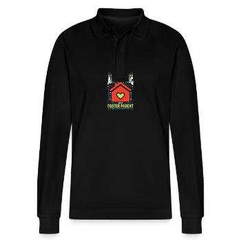 Foster Gifts for Foster Parents in - Stanley/Stella Organic Unisex Long-Sleeved Polo Shirt Prepster - black - Front - Anna (173cm) & Nico (186cm)