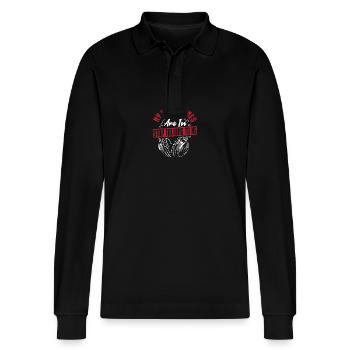 DJ Party Favors, Dance Club Music, - Stanley/Stella Organic Unisex Long-Sleeved Polo Shirt Prepster - black - Front - Anna (173cm) & Nico (186cm)